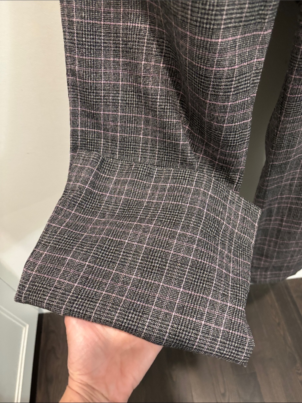 Teenflo Wool Plaid Wide-Leg Dress Pants Size 10 Black Grey Pink - Picture 13 of 16